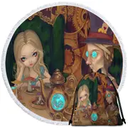 Alice and the Mad Hatter Round Beach Towel