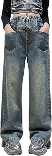 [Generic] Girls Sweatpants Size 12 Summer and Autumn New Models for Middle and Large Children Retro Wide Leg Straight Pants Trendy Loose Casual Denim Trousers Winter Jacket and Pant Set Girls
