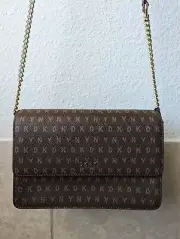 DKNY Small Flat Crossbody Shoulder Messenger Bag Saffiano Leather Brown