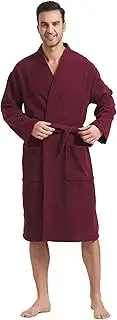 [FashGudim] Terry Cloth Robes for Men Big and Tall Short Mens Kimono Robe Super Absorbent Spa Bathrobe Calf Length With Pockets