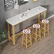 YVYKFZD Narrow Bar Table, Industrial Bar Height Table, Rectangle Dining Table with Metal Frame, Farmhouse Breakfast Table Bistro Table, Table Only(White Stone+Gold,H 160cm/62.9")