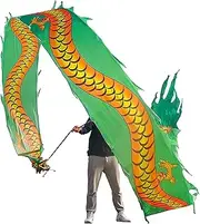 Dragon Dance Silk Extra Long Dragon Dance Ribbon Chinese Traditional Silk-Like Flowy Spinning Shaking Poi Outdoor Sports Fitness Streamer with Hand Rope for Adults Elderly (Color : Green, Size : 6m/