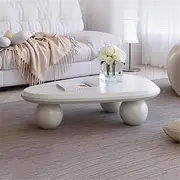 Irregular Coffee Table Modern Wood Cloud Shape End Table Low Coffee Table for Living Room Cloud Coffee Table with 3 Ball Legs for Living Room Bedroom(White)