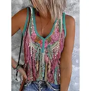 Women's Camisole Tank Top Graphic Color Block Bohemia Stylish Retro Vintage Sleeveless Sleeveless V Neck Crop Tops Daily Going out Beach Wear Print Pink Brown