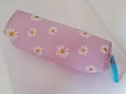 Purple pencil case with white and gold flowers