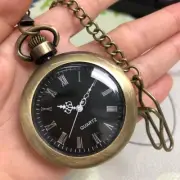 Bronze Smooth Open Face Roman Numerals Pocket Watch Alloy Case with Hook Chain