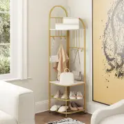 Costway4-Tier Coat Rack with Shoe Storage Bench and 6 Removable Hooks-White