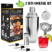 2 Sets Cocktail Shaker Set Mixer Martini Maker Bar Strainer Bartender Kit AU