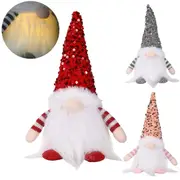 3x 30cm Christmas Light Up Faceless Santa Dolls Sequin Hat Ornament Home Decor