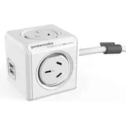 Allocacoc PowerCube 4 Socket 2 USB Power Board/Mount w/1.5m Extension Cord White