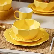 [Stone Lain] Jamie Porcelain Dinnerware Set, 16-Piece Service for 4, Yellow