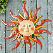 VOKPROOF Metal Sun Wall Art Decor - 17.3Inches Sun Face Garden Sculptures & Statues Wall Art for Indoor and Outdoor, Farmhouse, Patio, Garden Decoration