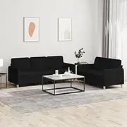 VRAXO 2 Piece Sofa Set with Cushions Black Fabric -50.8KG,3202122