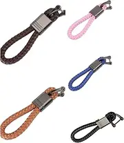 [Generic] Black Keychain Key Stylish Durable Braided Keychain Metal For Fob Key Leather Holder Braided Ring Fob Key Black