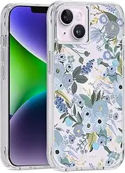 Rifle Paper Co. iPhone 14 Plus Case [Works with Wireless Charger] [10ft Drop Protection] Cute iPhone Case 6.7" with Floral Pattern, Anti-Scratch Tech, Shockproof Material, Slim - Garden Party Blue