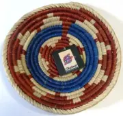 Shalimar Collection Shallow Mini Basket 8" x 2" Natural Rust Blue Hand Woven New