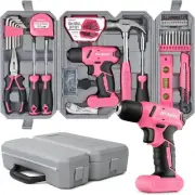 Hi-Spec 58pc Pink 8V USB Electric Drill Driver & Tool Kit Set Cordless Power