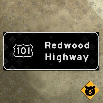 California US 101 Redwood Highway road freeway guide sign black 1958 17x7