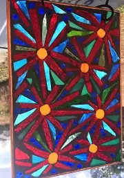 Stained Glass Flowers Fair work Mosaic Window Suncatcher Panel Transom OOAK