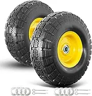 4.10/3.50-4 tire and Wheel Flat Free,10" Solid Tire Wheel with 5/8" Bearings,2.1"Offset Hub,for Garden Carts/Dolly/Trolley/Dump Cart/Hand Truck/Wheelbarrow/Garden Wagon (2 Pack)