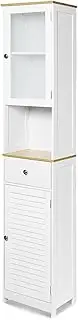 HelloFurniture Tall Storage Cabinet Bathroom Kitchen Laundry Pantry Cupboard Shelves Glass Door White