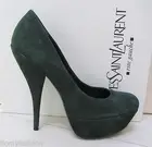 NIB YSL Yves Saint Laurent LUCY 105 PLATFORM DARK LEAF GREEN SUEDE Pump Shoes 37