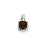 Sterling Silver Diamond u0026 Smoky Quartz Square Pendant