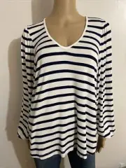 GAP Striped Blue/White V-neck Balloon Long Sleeve Tunic Blouse S Women's NEW !