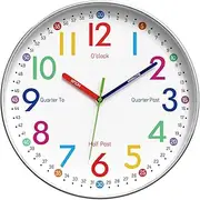 12 Inches Wall Clocks Battery Operated, Wall Clock for Kids Learning Time, Silent Analog Clock for Room Decor/Bedroom/Classroom/Kitchen