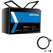 Gentrax 12V 100Ah Lithium Battery + 4* 10AWG 3m Solar Charging Cable Non 2 Cores