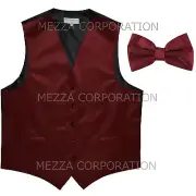 New Men's Vesuvio Napoli Tuxedo Vest Waistcoat Bowtie prom party formal Burgundy