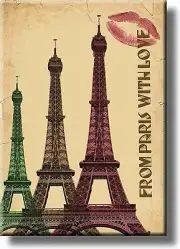 From Paris with Love, Eiffel Tower Picture on Stretched Canvas, Wall Art Décor,