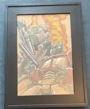Transformers Optimus Prime Megatron Original Art 18 X 12 Eddie Nunez W/ Frame