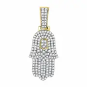 10kt Yellow Gold Mens Round Diamond Hamsa Hand of Fathima Charm Pendant 1/2 Cttw
