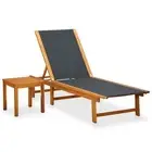 Sun Lounger with Table Solid Acacia Wood Textilene Outdoor Furniture Patio 41746