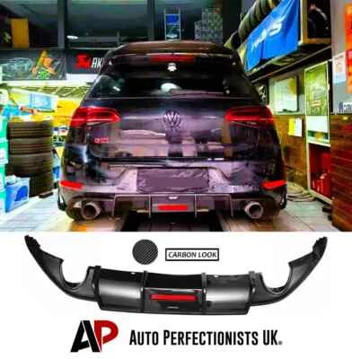 VW Golf GTD GTI TSI TDI MK7 Rear Carbon Fibre Valance Diffuser Lip WITH LED