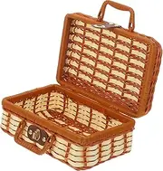 Abaodam Imitation Rattan Storage Basket Handwoven Decorative Suitcase Bin with Handles for Picnic Travel or Home Organization Large Capacity Wicker Storage