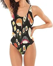 [RPLIFE] Cute Gnome Purple Womans Bathing Suits, Low Back Swimsuits for Women Basic Swimsuits for Women, Sushi Black, X-Large