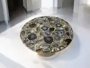 24'' Black Agate Stone Coffee Table Round Cafeteria Modern Arts Hallway Decors