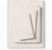 MakeMake Organics Organic Sheet Set Twin (4 Piece) GOTS Certified Organic Cotton Sheets 300 TC Sateen Soft Fitted Sheet Flat Sheet Pillow Cases Toddler Kids (Twin, Beige Stripes)