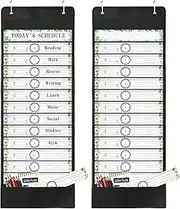 Tatuo Daily Schedule Pocket Chart Classroom Pocket Charts with Reusable Cards and 14 Pockets Farmhouse Classroom Supplies Greenery Schedule Charts for School Office Home Educational Activity (62 Pcs)