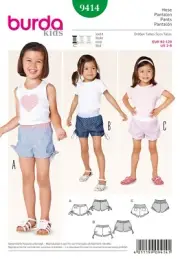 Burda 9414 Toddler Girls Fitted Shorts Hemline variations Sizes 2-8 Sew Pattern