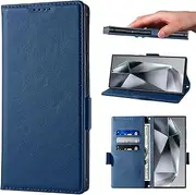 [LANJLM] Wallet Case for Samsung Galaxy S24 Ultra Phone Cases Premium Leather PU Flip Cover Magnetic Buckle Shockproof Closure Book Design with Kickstand & Card Slots S24 Ultra Case - Blue