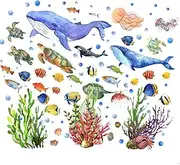XUTONG Under The Sea Glow in The Dark Wall Stickers, Sea Life Animal Decals, Removable Waterproof, Kids Bathroom Decor