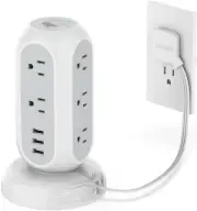 14-in-1 Power Strip Tower with Flat Plug Surge Protector 11 Outlets 3 USB Ports