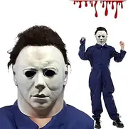 Applysu Kids Mike Myers Mask Halloween Cosplay Horror Killer Costume Headwear Michael Myers Costume Mask for Boys Girls (White Mike)