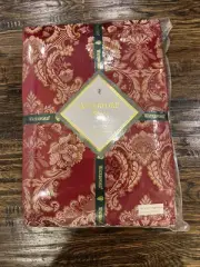Waterford Linens Ruby Red/Gold Tablecloth 70x126” Damask Medallion New Old Stock