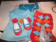 American Girl Bitty Baby Twin Aqua Argyle Meet Outfit Dress Tights Diaper Shoes