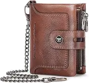 Kcolly Men's Wallet with Chain Genuine Leather Bifold Purse Multifunctional Anti-Theft Multi-Card Wallet Card Coin Organizer with Snap