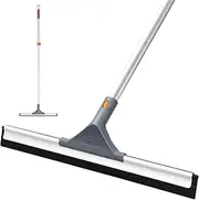 eazer Floor Squeegee Broom: Heavy Duty Scrubber with Extendable 50.3'' Aluminum Pole & Rubber Blade for Kitchen, Swimming Pool, Concrete Floors,Shower Tiles,Garages,Pet Hair Removal, Grey, (EAF02)